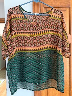 Collective Concepts Mixed-Print Sheer Blouse L Large